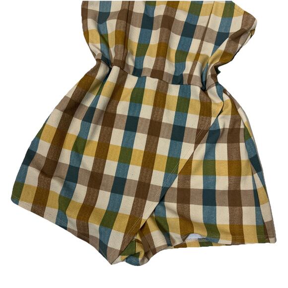 Vintage Almost Famous Plaid Romper Large Y2K Cottagecore Boho Sleeveless Wrap - Picture 3 of 8